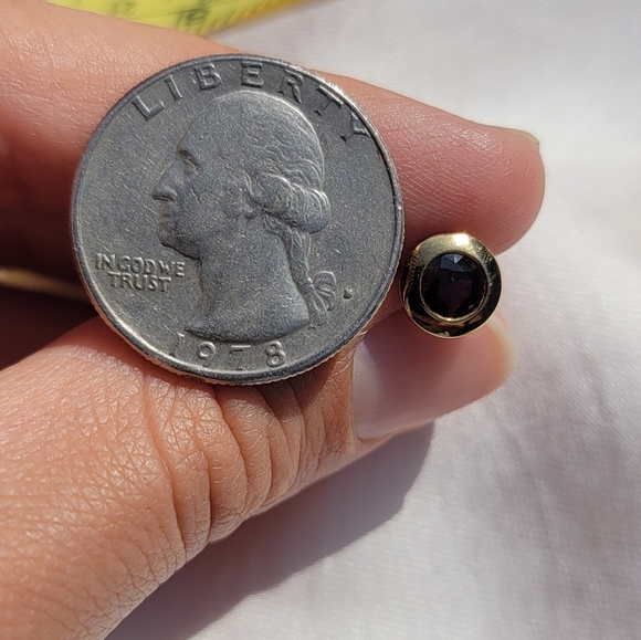 Solid Gold Garnet Bezel Stud Earrings - Picture 5 of 5